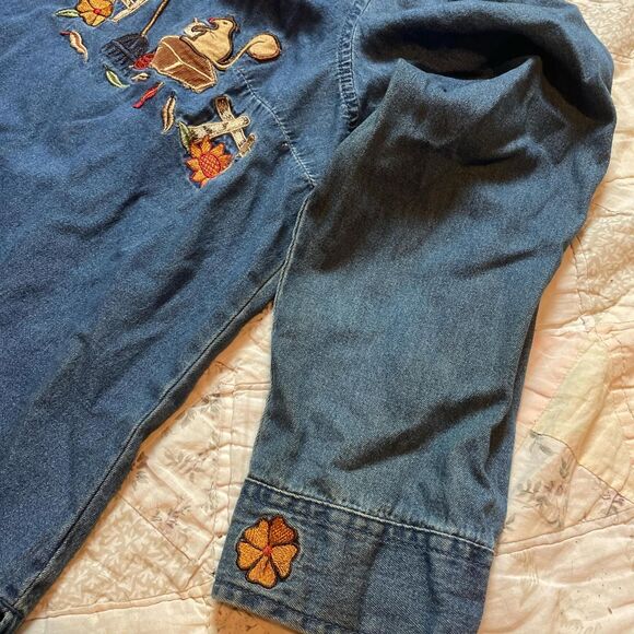 white stag blue denim collared fall grandma button up pumkins scarecrows 18/20 - Picture 6 of 8